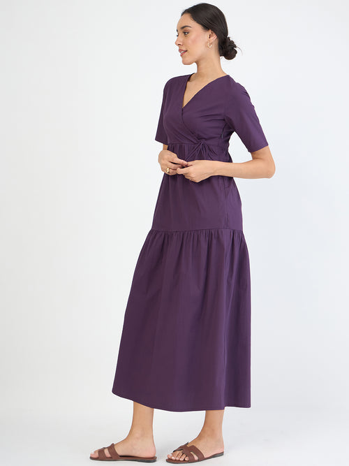 Deep Purple Poplin Tiered Maxi Dress
