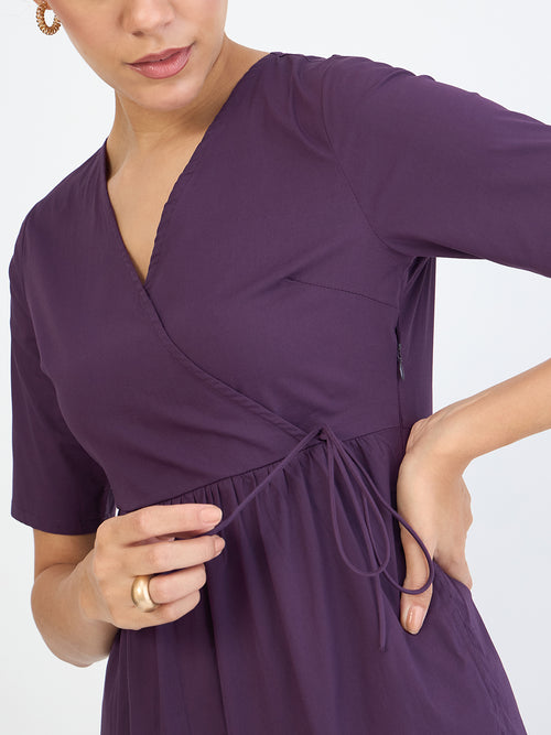 Deep Purple Poplin Tiered Maxi Dress