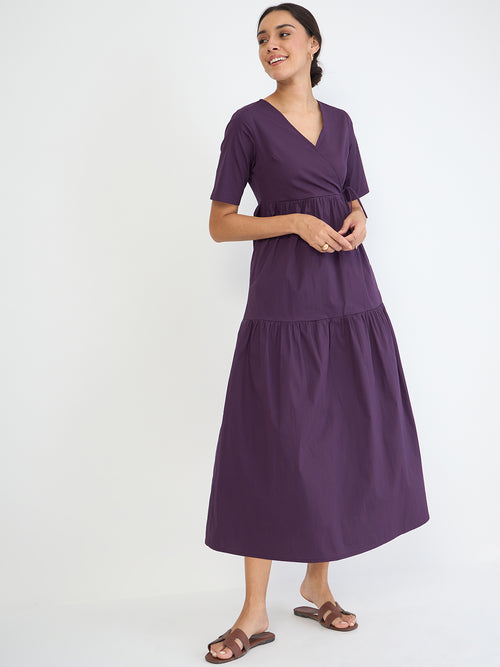 Deep Purple Poplin Tiered Maxi Dress