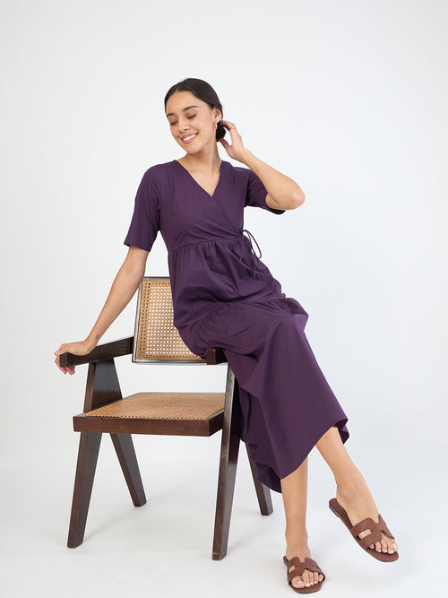 Deep Purple Poplin Tiered Maxi Dress