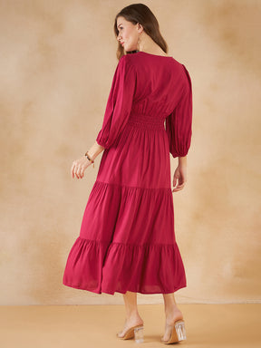 Pink Smocked Waist Tiered Maxi Dress