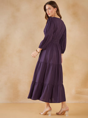 Deep Purple Smocked Waist Tiered Maxi Dress
