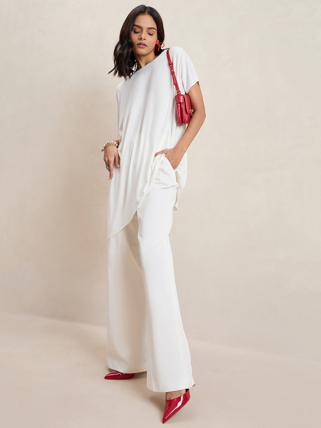 Bamboo White Knit Oversize Asymmetrical Top