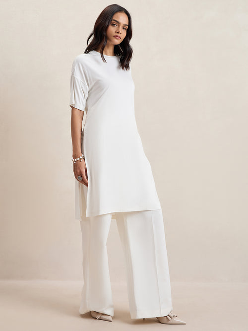 UltraSoft Bamboo White Slit Detail Top