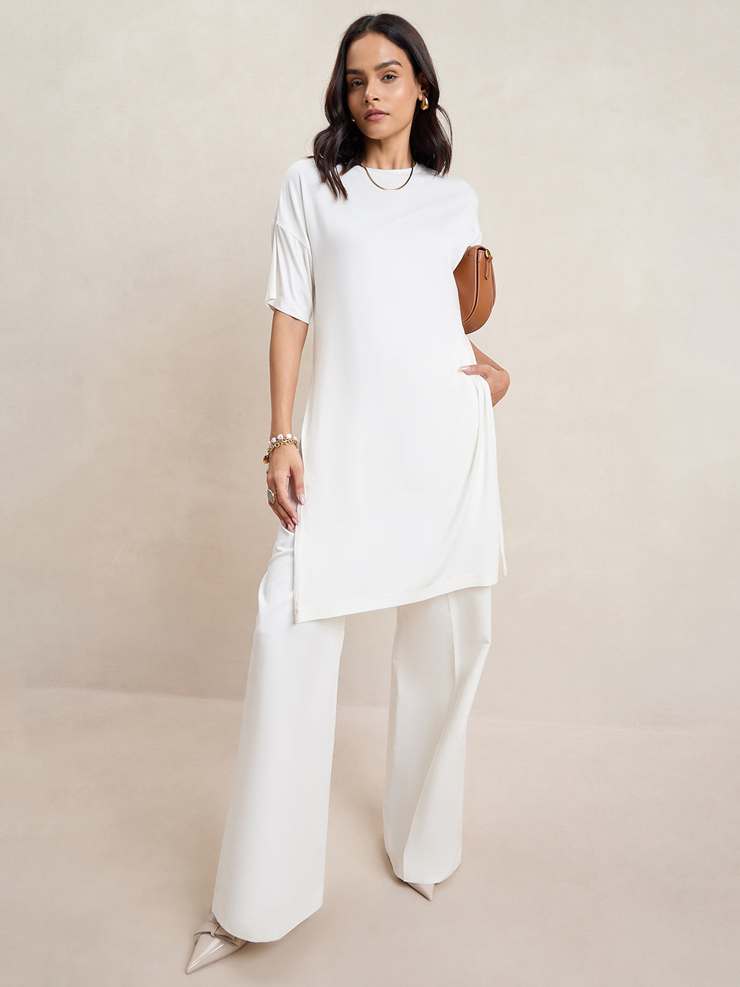 UltraSoft Bamboo White Slit Detail Top