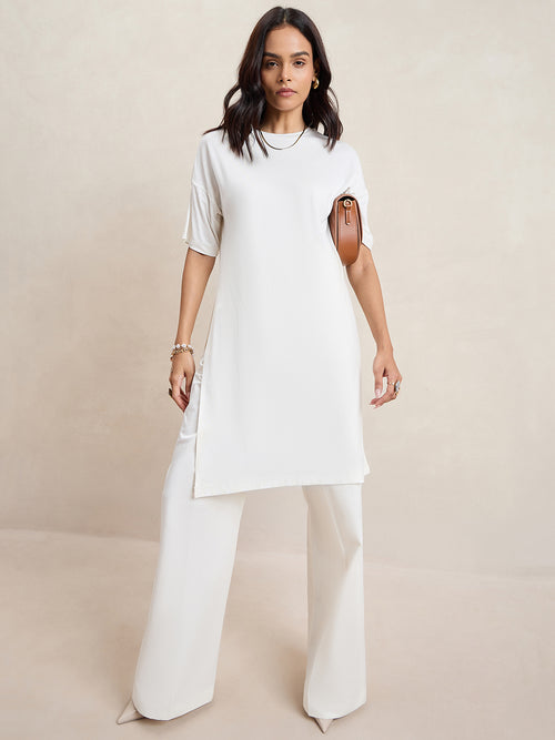 UltraSoft Bamboo White Slit Detail Top