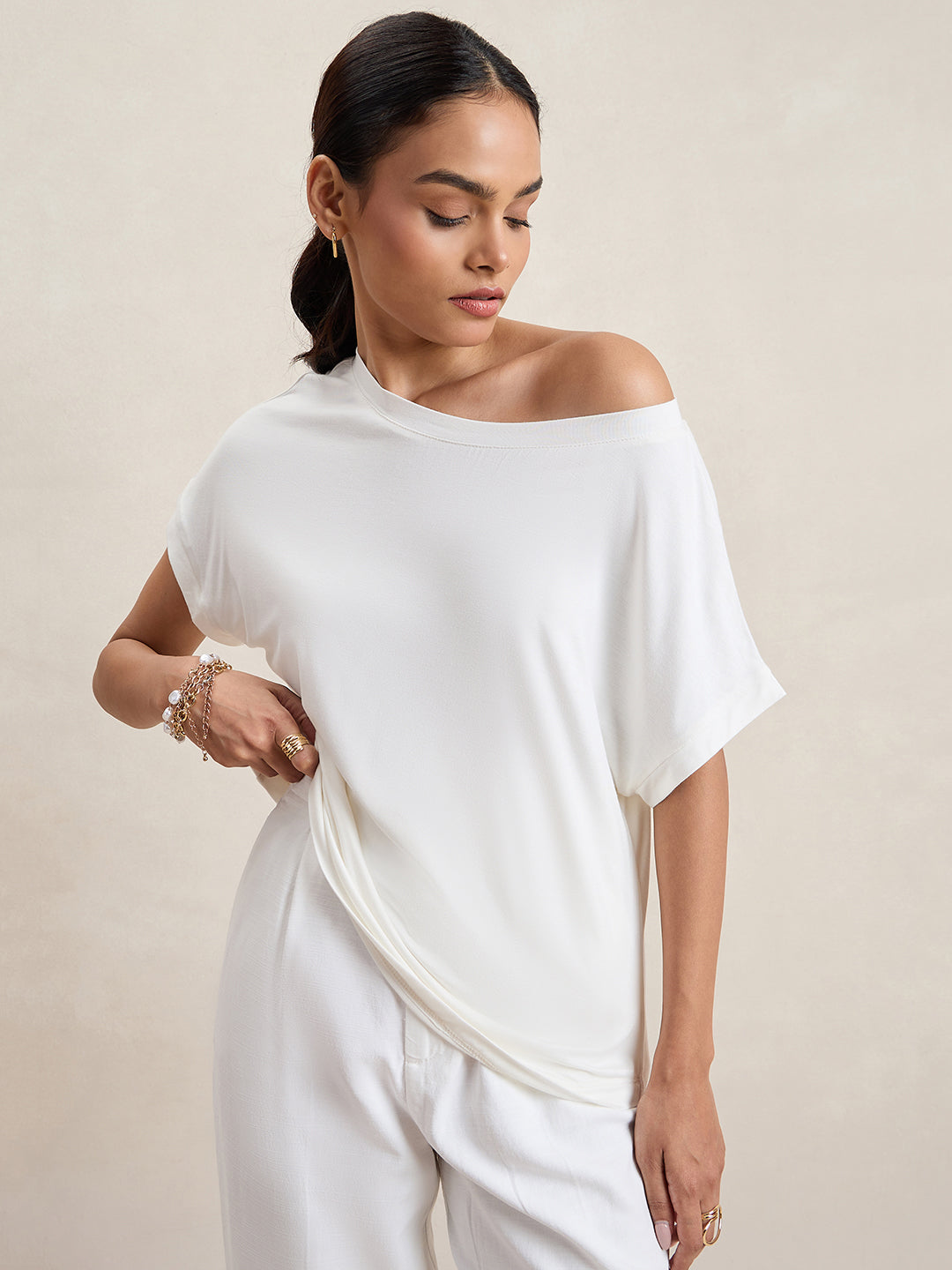 Bamboo White Off Shoulder EasyTee
