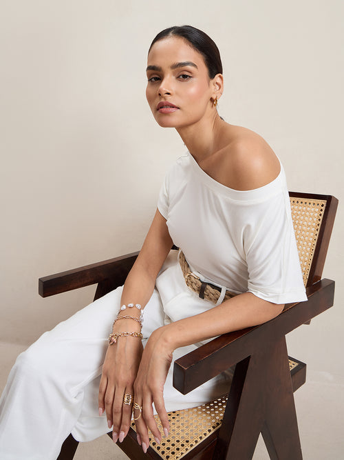 Bamboo White Off Shoulder EasyTee