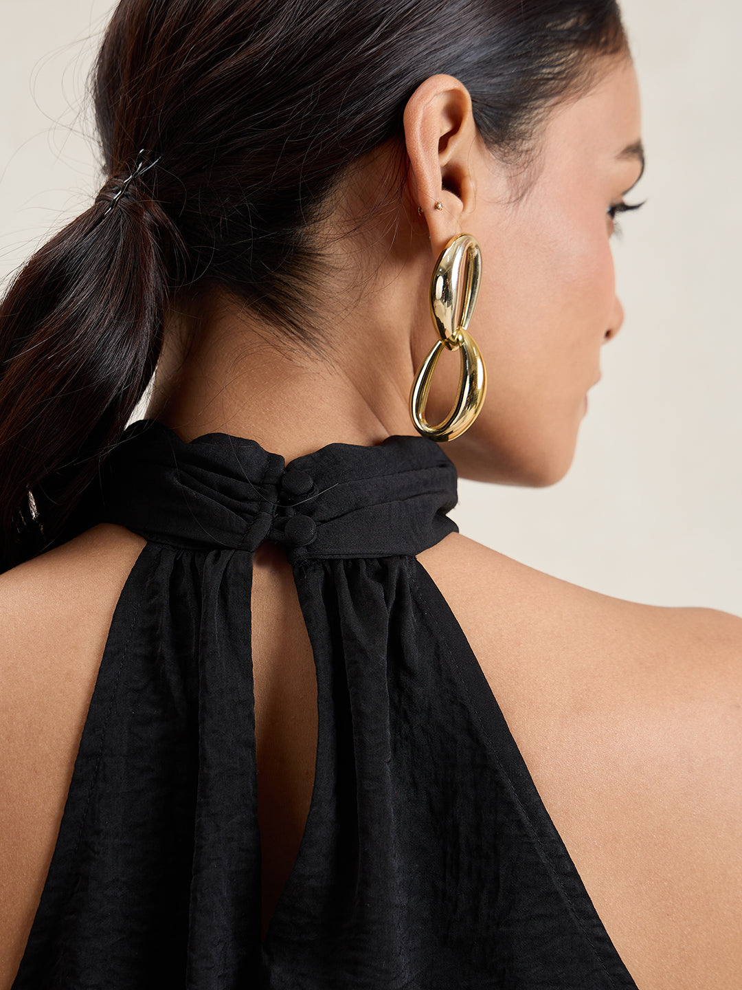 Black Satin Twist Neck Halter Top