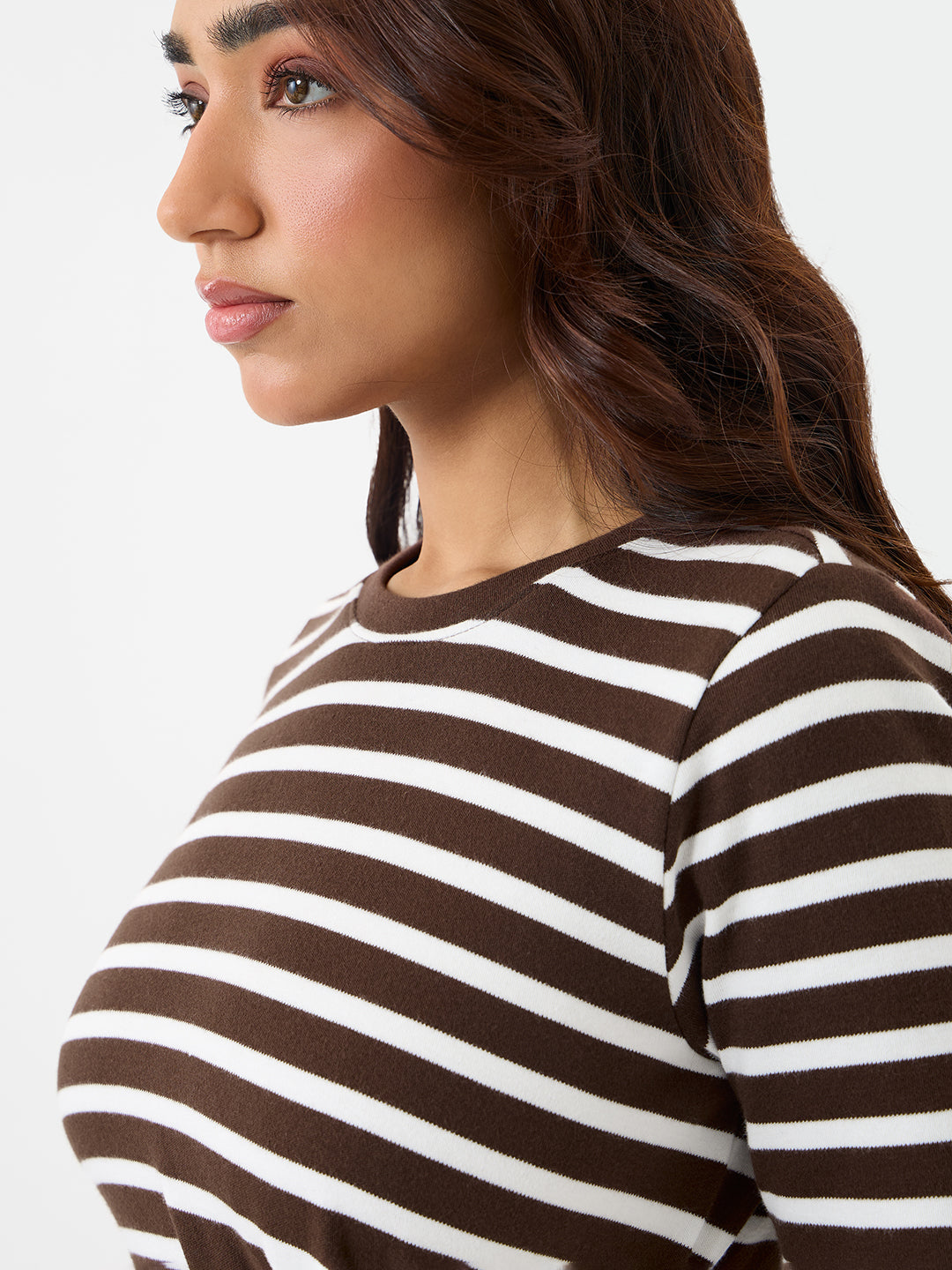 Brown Cotton Stripe Tie-up Maxi Dress