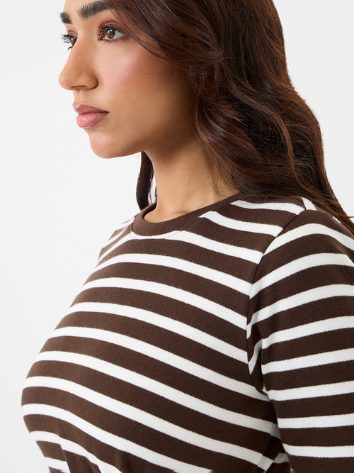 Brown Cotton Stripe Tie-up Maxi Dress