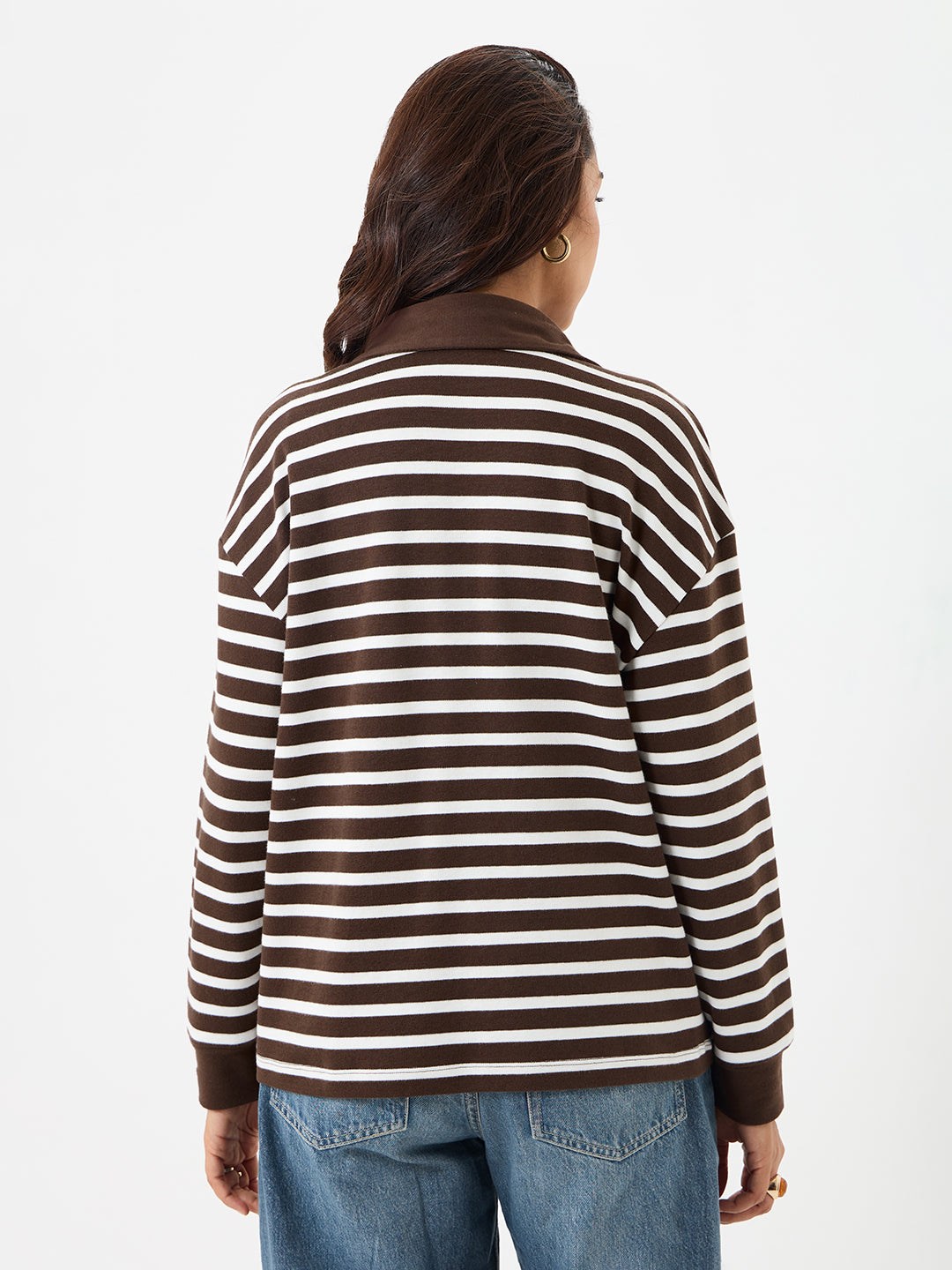 Brown Stripe Collared T-Shirt