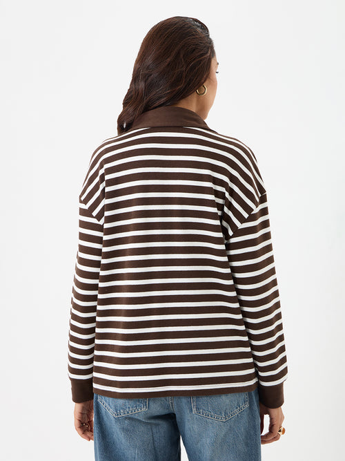 Brown Stripe Collared T-Shirt