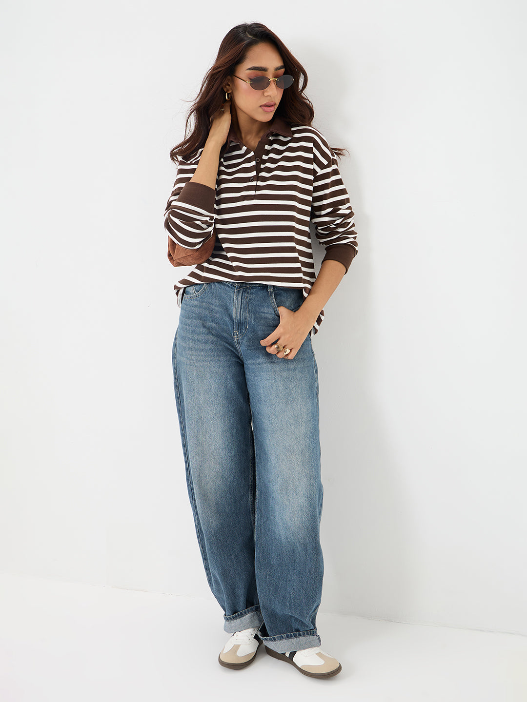 Brown Stripe Collared T-Shirt