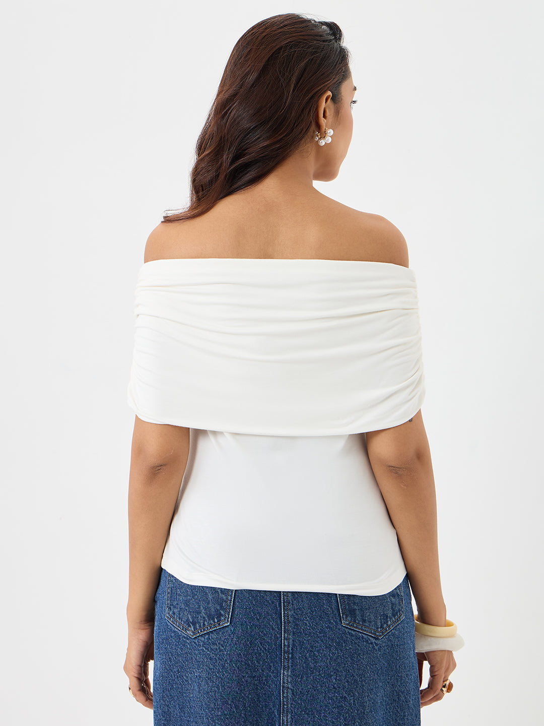Bamboo White Knit Off Shoulder Top
