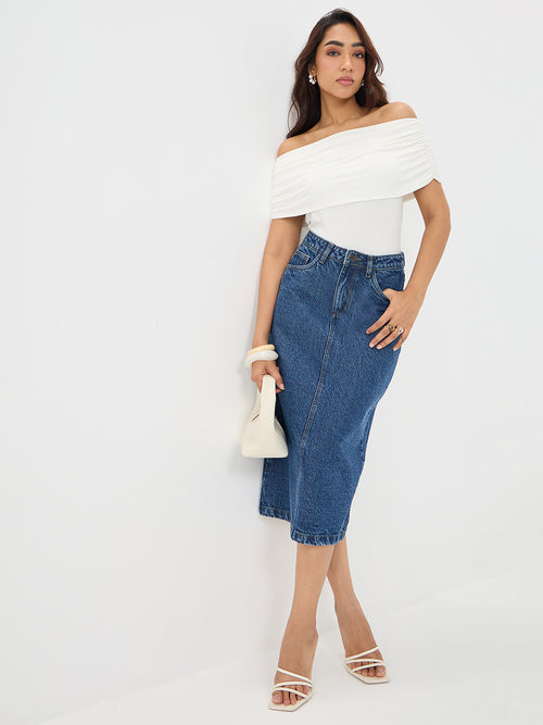Bamboo White Knit Off Shoulder Top