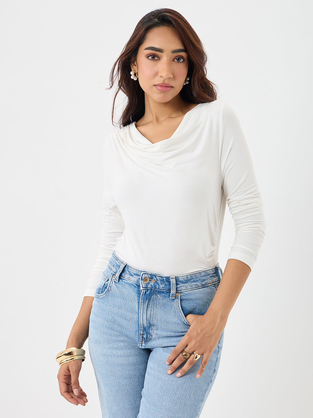 UltraSoft Bamboo White Cowl Neck Bodysuit
