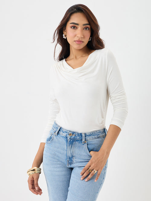 UltraSoft Bamboo White Cowl Neck Bodysuit