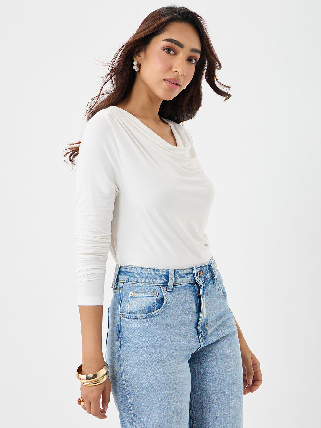 UltraSoft Bamboo White Cowl Neck Bodysuit