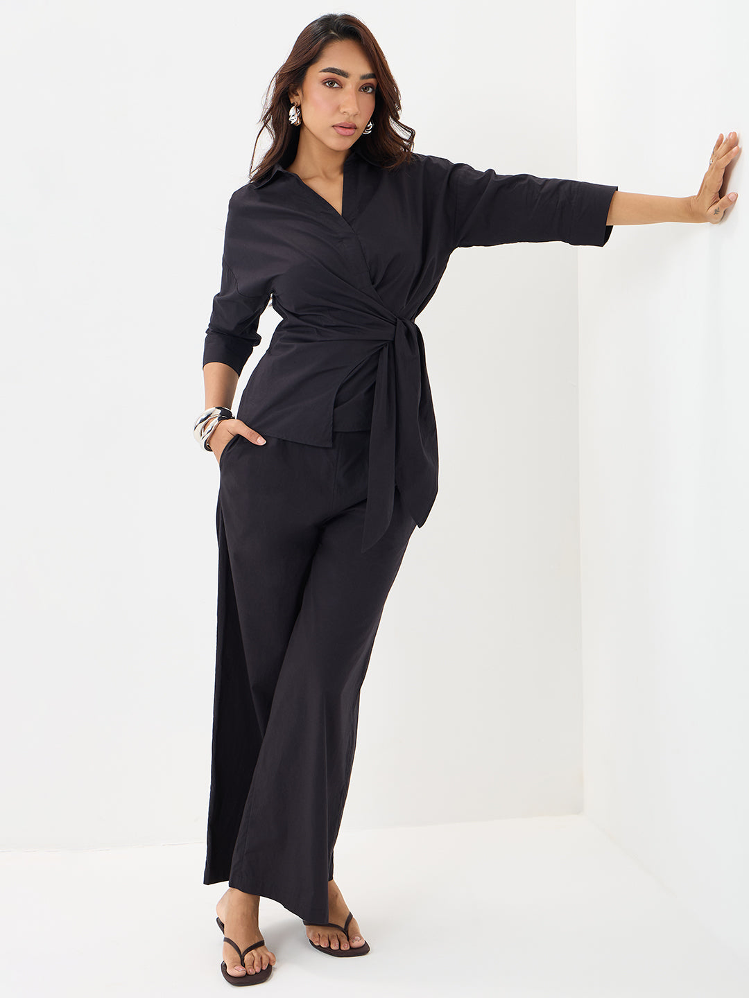 PaperLite Poplin Black Wrap Co-ord Set