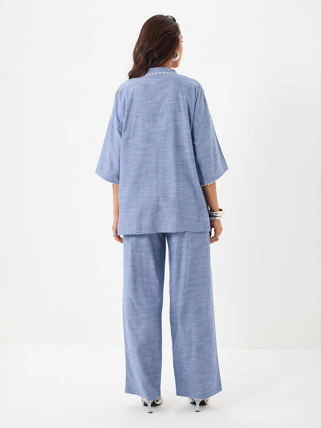 Blue Lace Detail Chambray Co-Ord