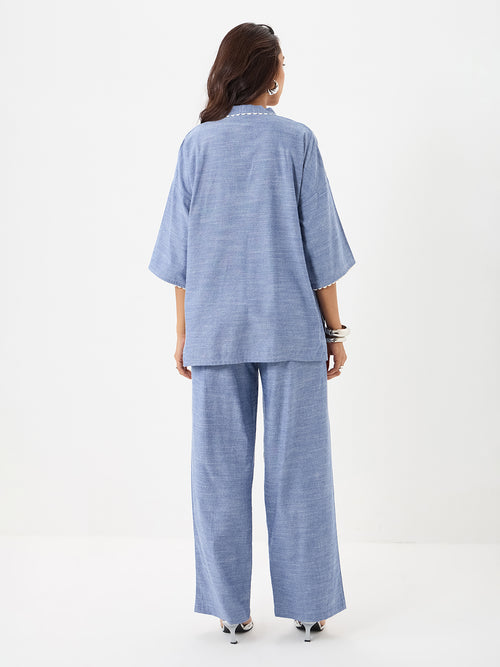 Blue Lace Detail Chambray Co-Ord