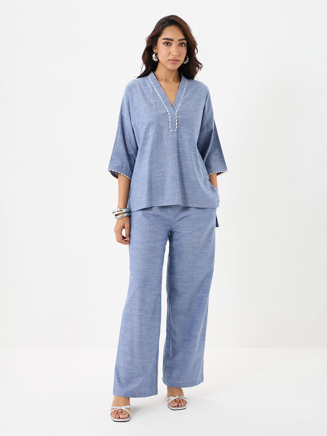 Blue Lace Detail Chambray Co-Ord
