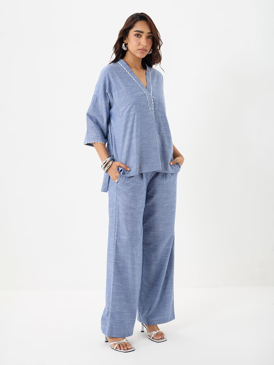 Blue Lace Detail Chambray Co-Ord