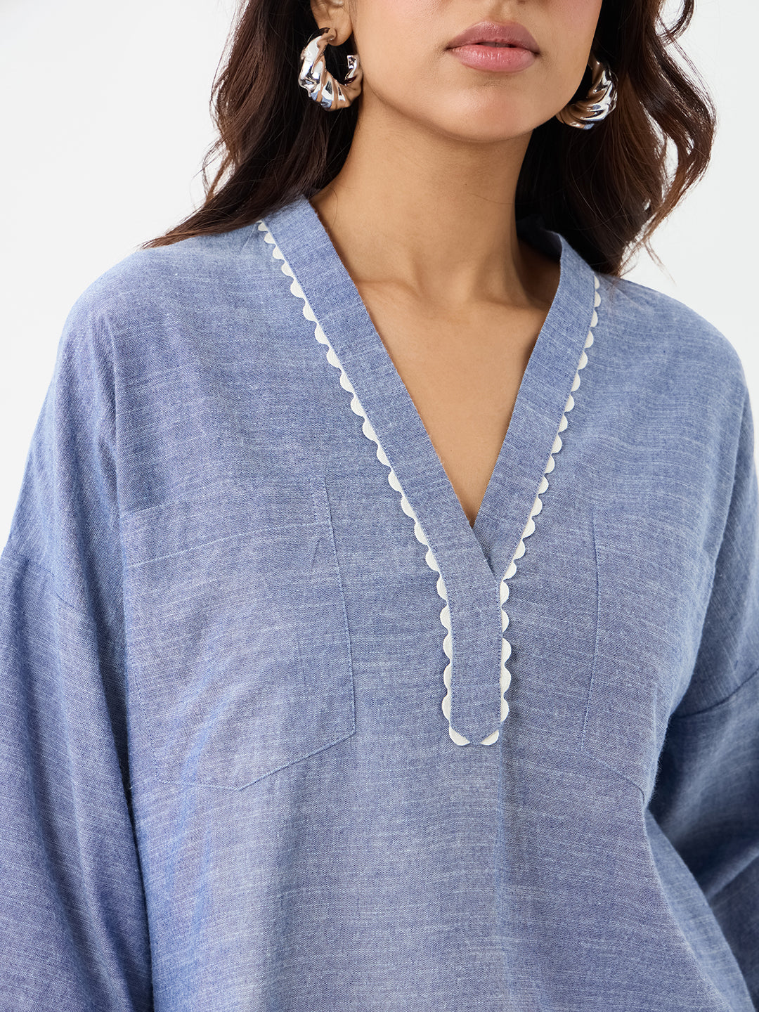 Blue Lace Detail Chambray Co-Ord