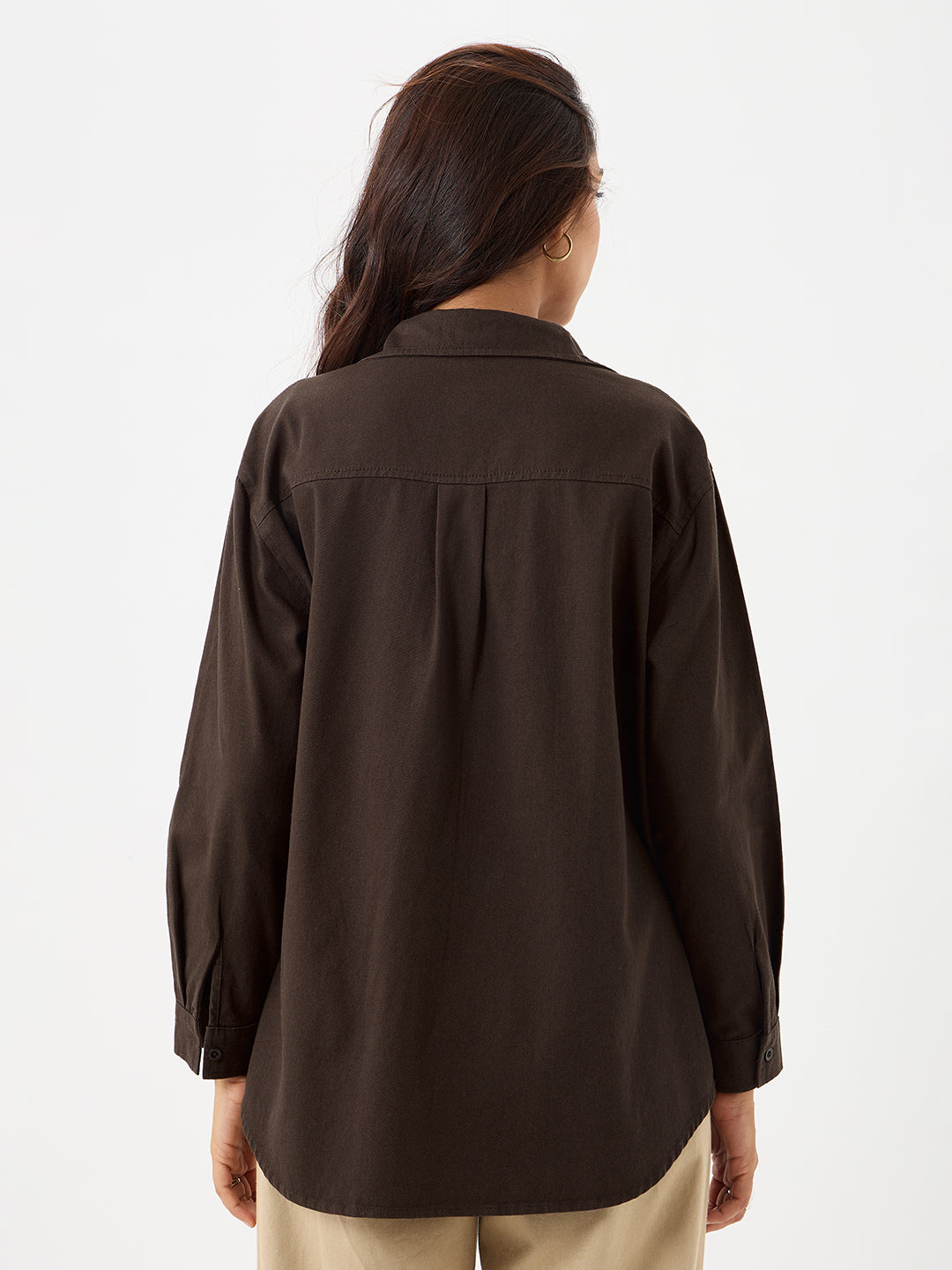 Coffee Brown Twill Oversize Shacket