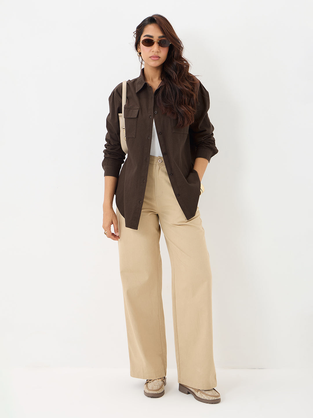 Coffee Brown Twill Oversize Shacket