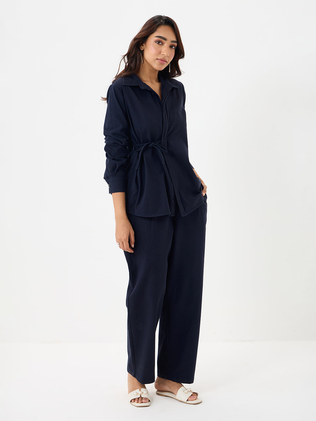 Navy Twill Tie-Up Shirt Co-Ord