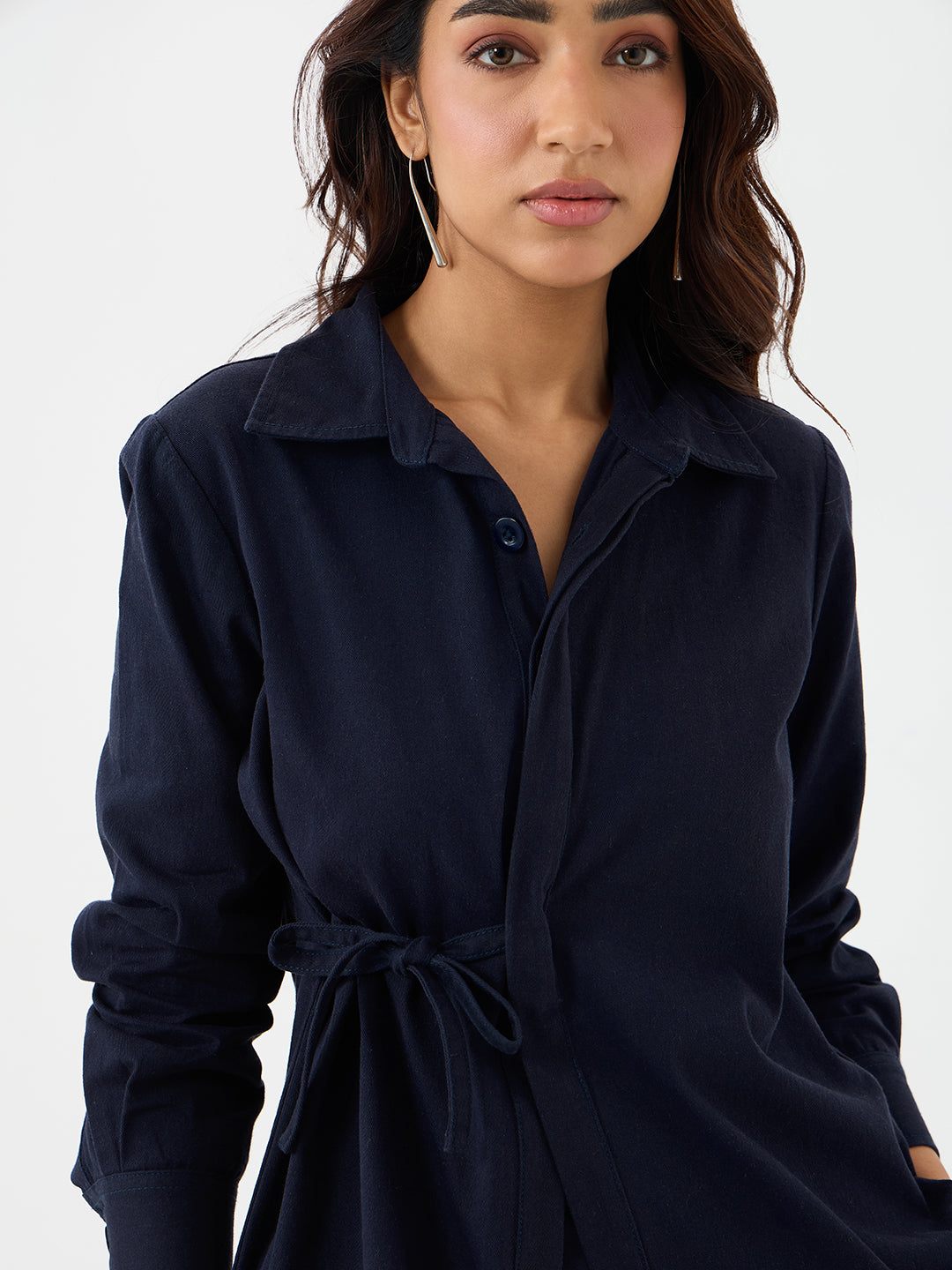 Navy Twill Tie-Up Shirt Co-Ord