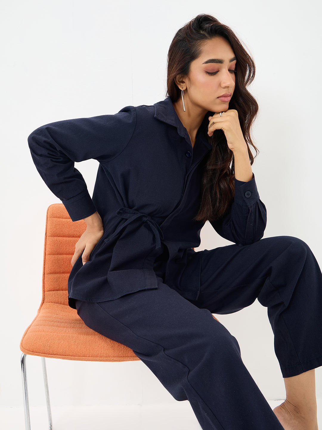 Navy Twill Tie-Up Shirt Co-Ord