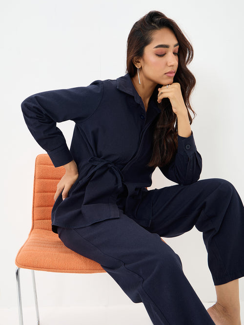 Navy Twill Tie-Up Shirt Co-Ord
