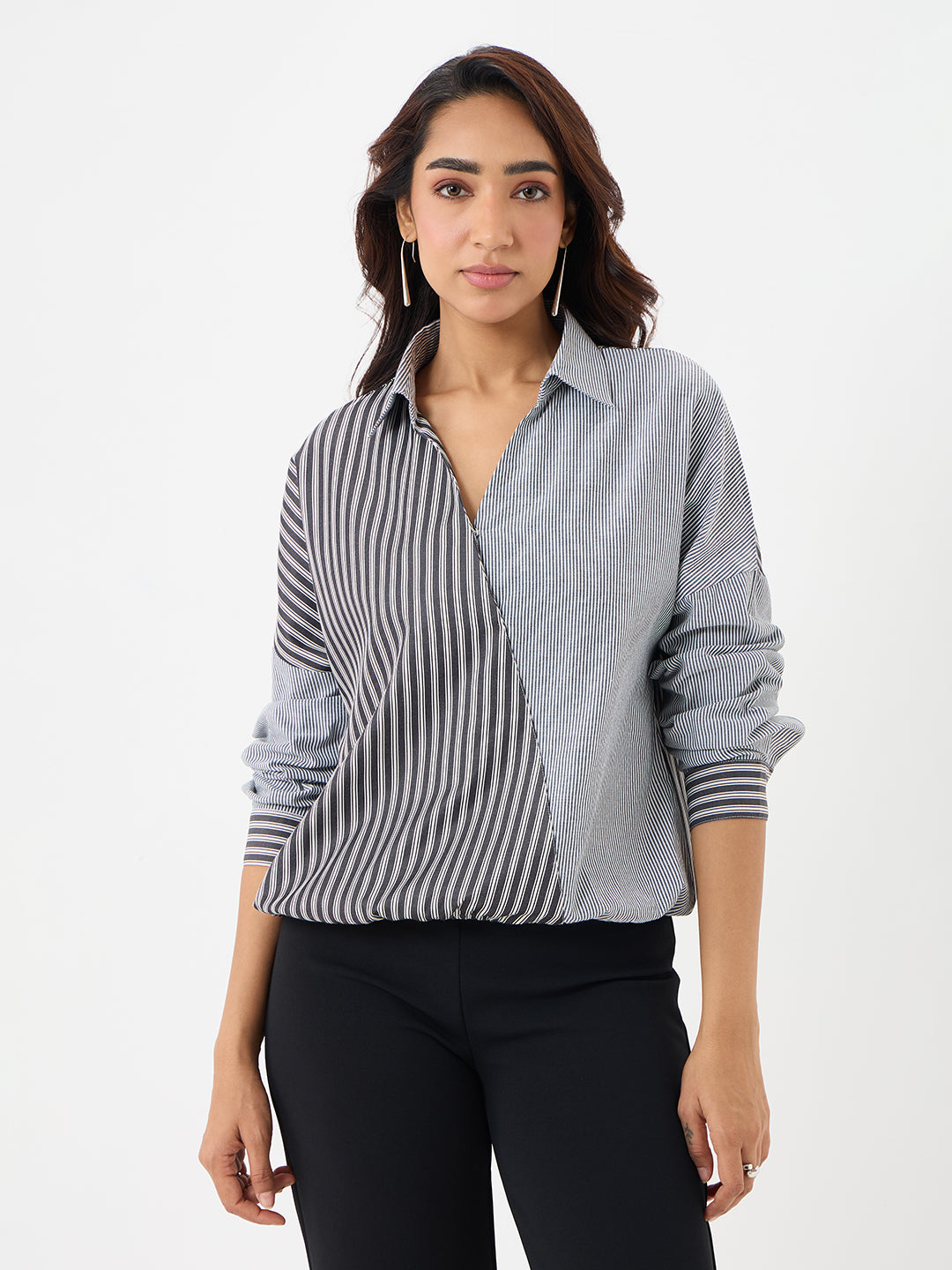 Black Stripe Wrap Top