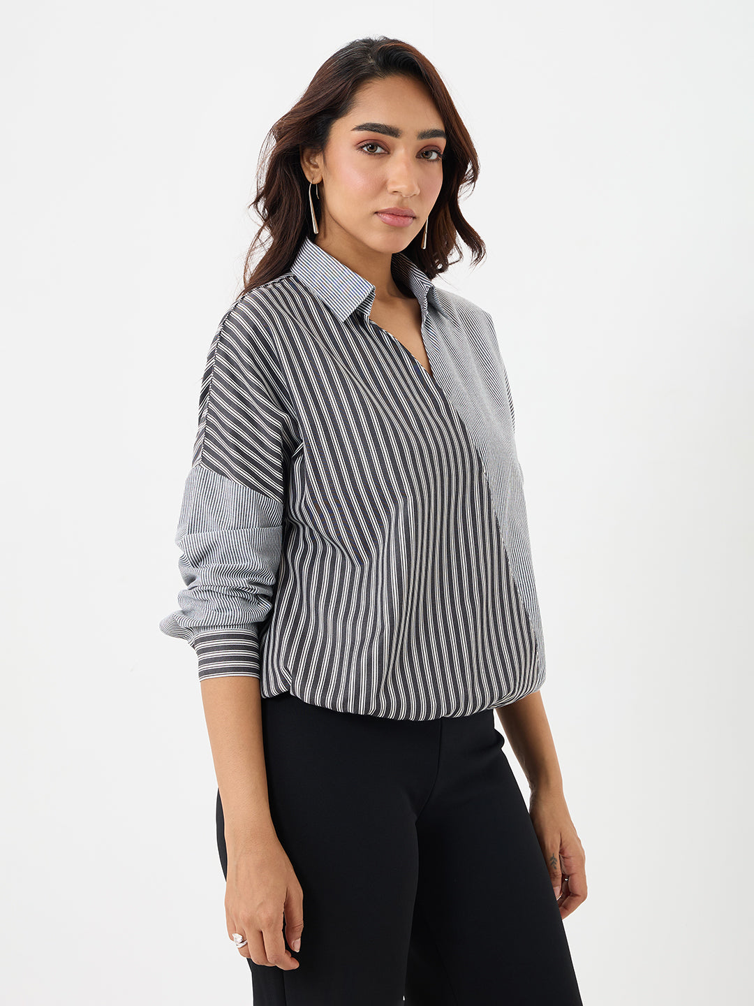 Black Stripe Wrap Top