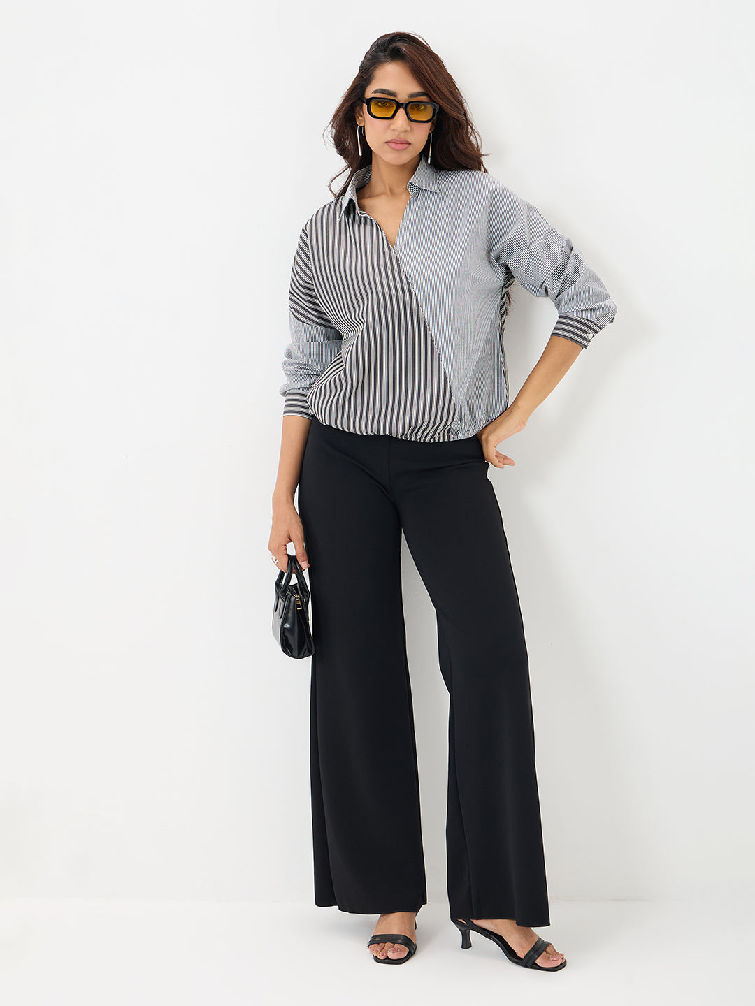 Black Stripe Wrap Top