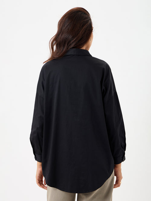 Black Cotton Oversized Shirt