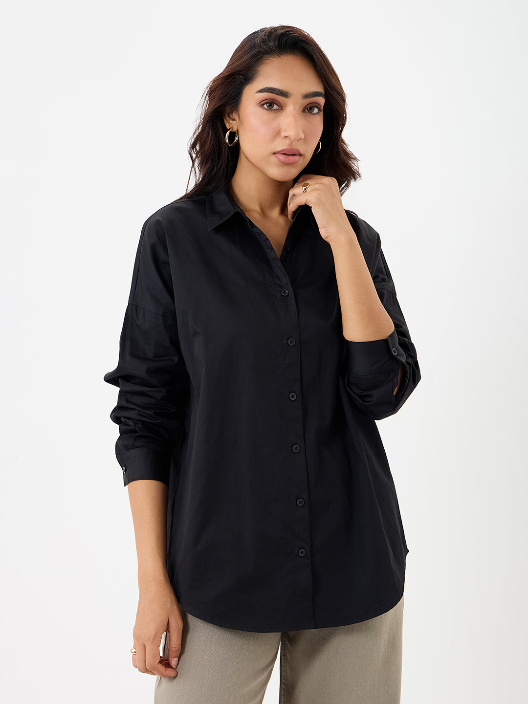 Black Cotton Oversized Shirt
