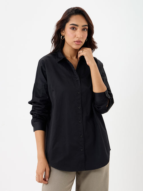Black Cotton Oversized Shirt