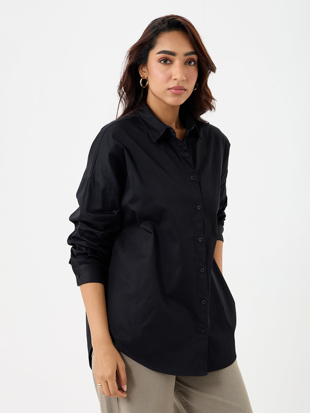 Black Cotton Oversized Shirt