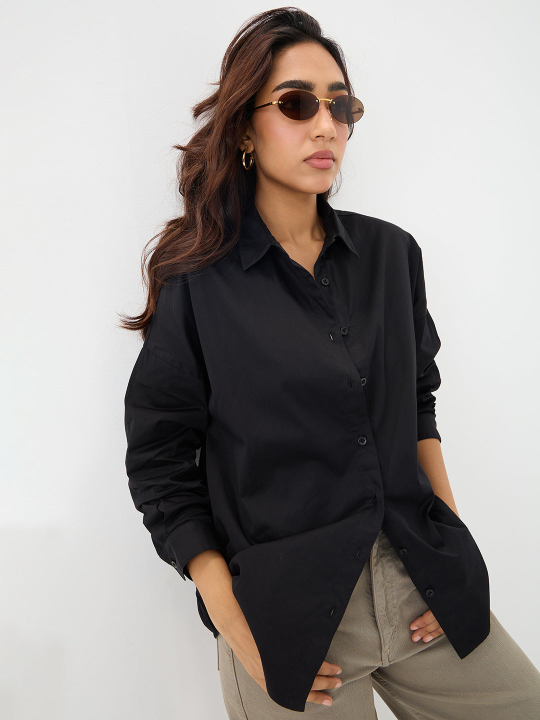 Black Cotton Oversized Shirt