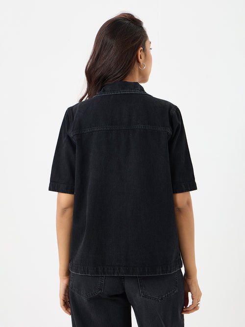 DenimClassic Black Half Sleeves Shirt