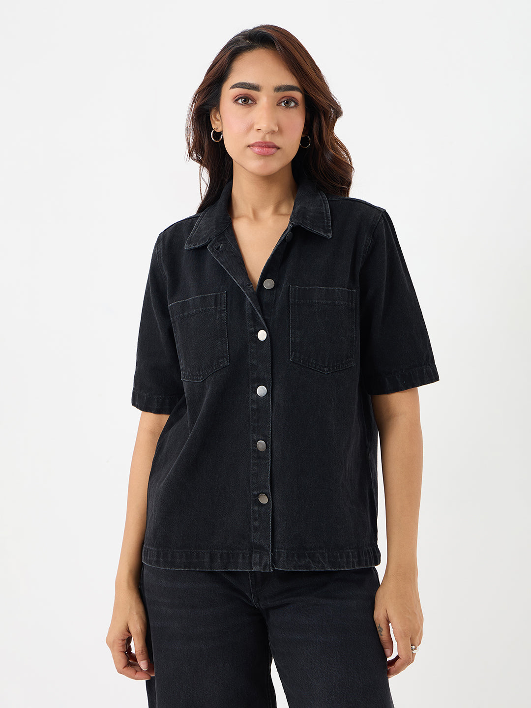 DenimClassic Black Half Sleeves Shirt