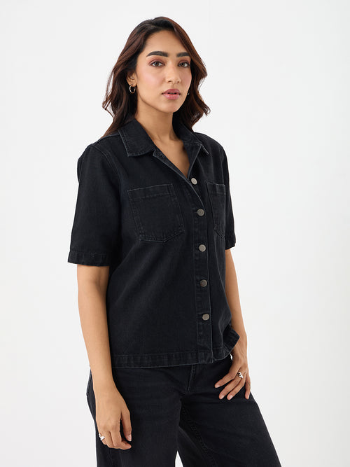 DenimClassic Black Half Sleeves Shirt