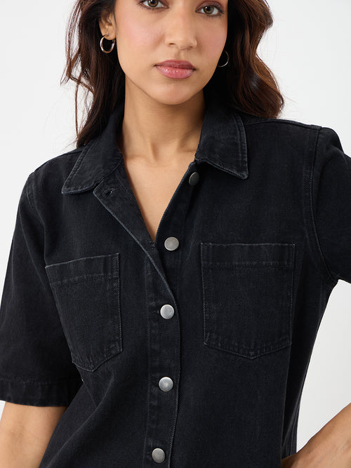 DenimClassic Black Half Sleeves Shirt