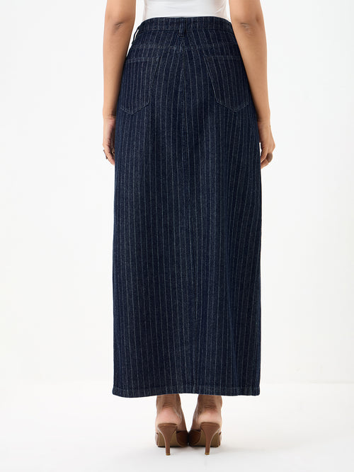 DenimClassic Front Slit Stripe Maxi Skirt