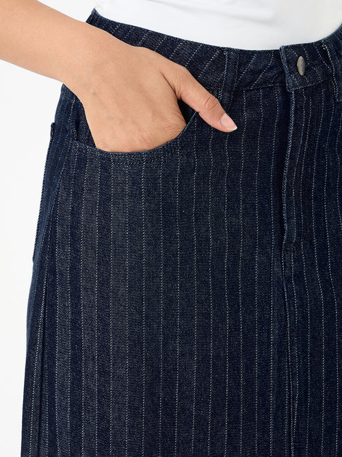 DenimClassic Front Slit Stripe Maxi Skirt