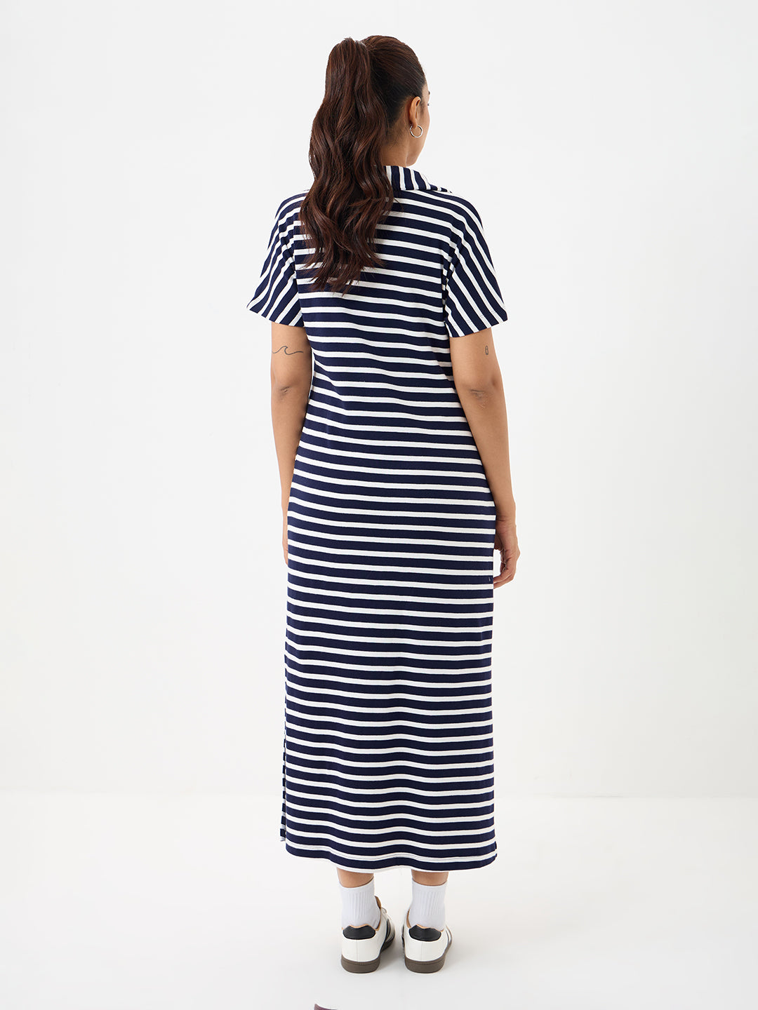 Navy Cotton Stripe Maxi Dress